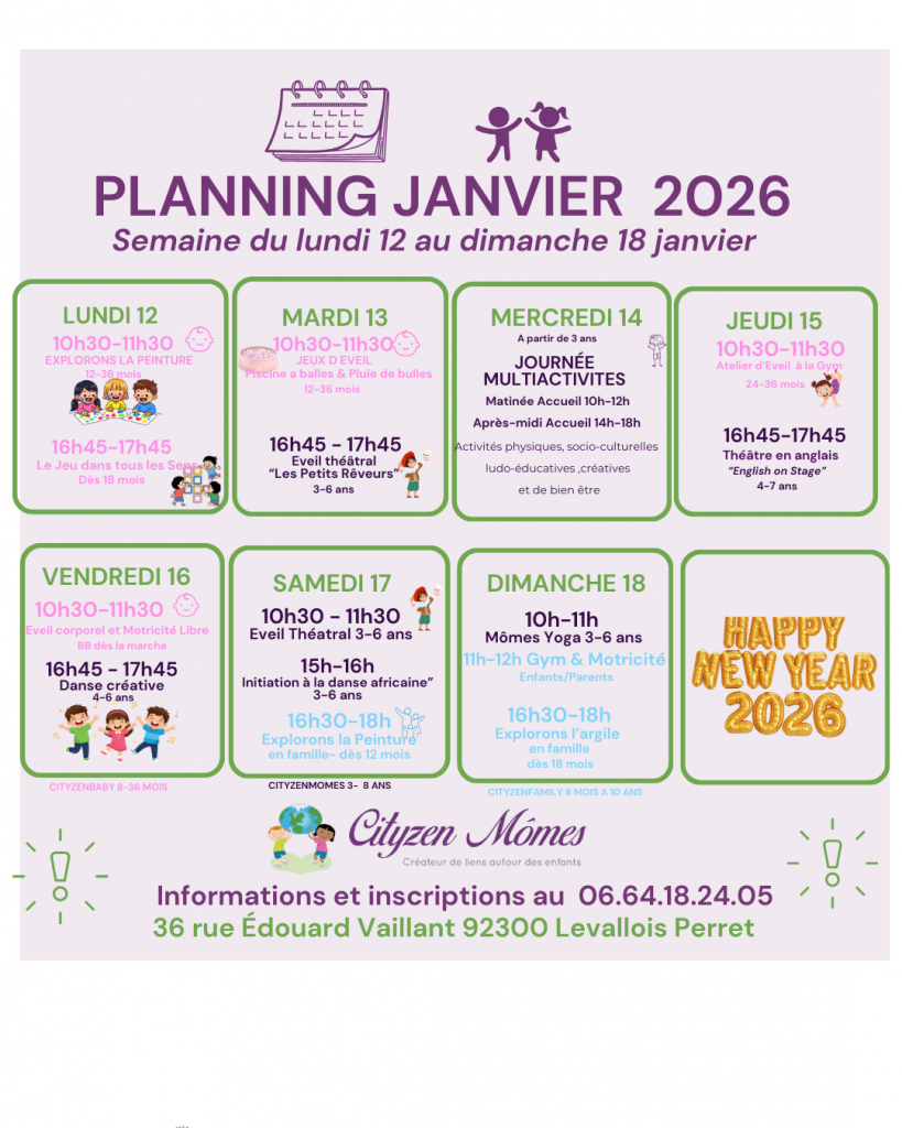 Le programme des ateliers de la première semaine du mois de janvier