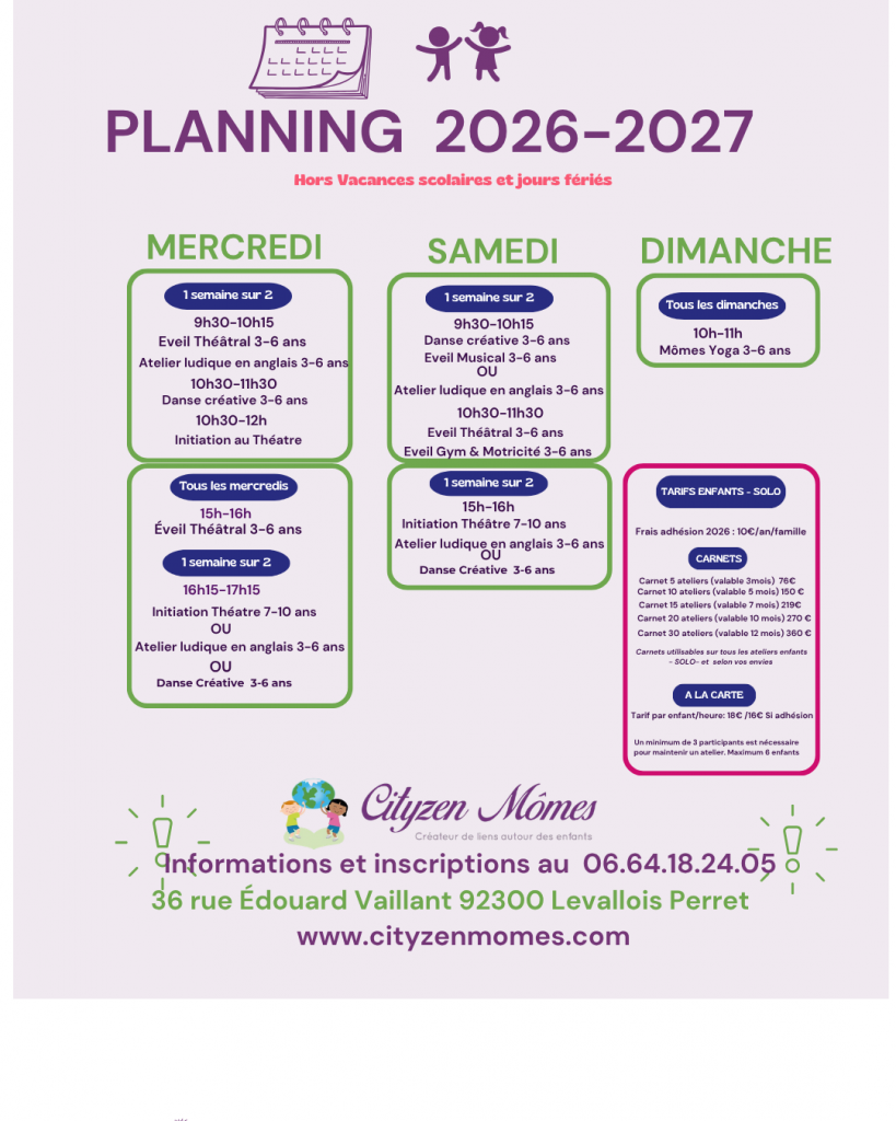 Activités 2026-2027 Le planning